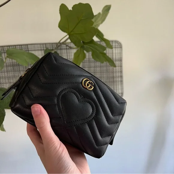 Gucci Calfskin Matelasse GG Marmont Cosmetic Case Black - Picture 8 of 11